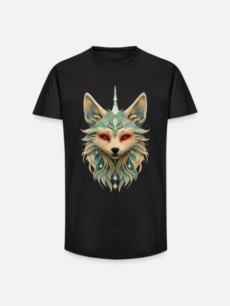 Mystical fox with piercing red eyes. - Long Fit Men's T-Shirt - black