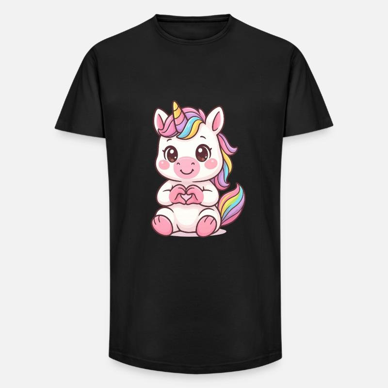 Süßes Einhorn mit Herzhänden - Long Fit Männer T-Shirt - Schwarz