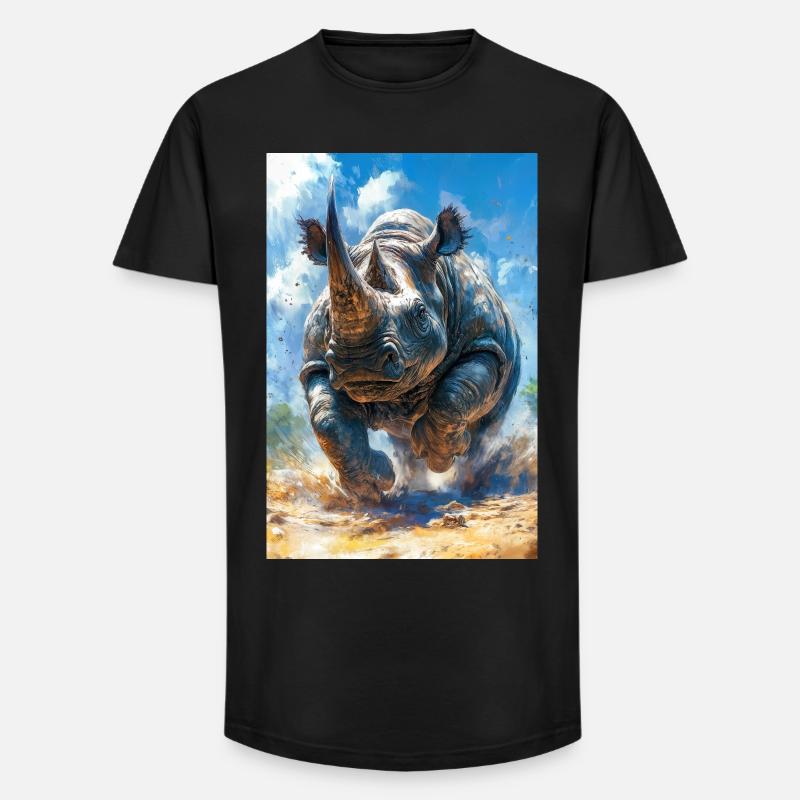 Illustration eines Nashorns - Long Fit Männer T-Shirt - Schwarz