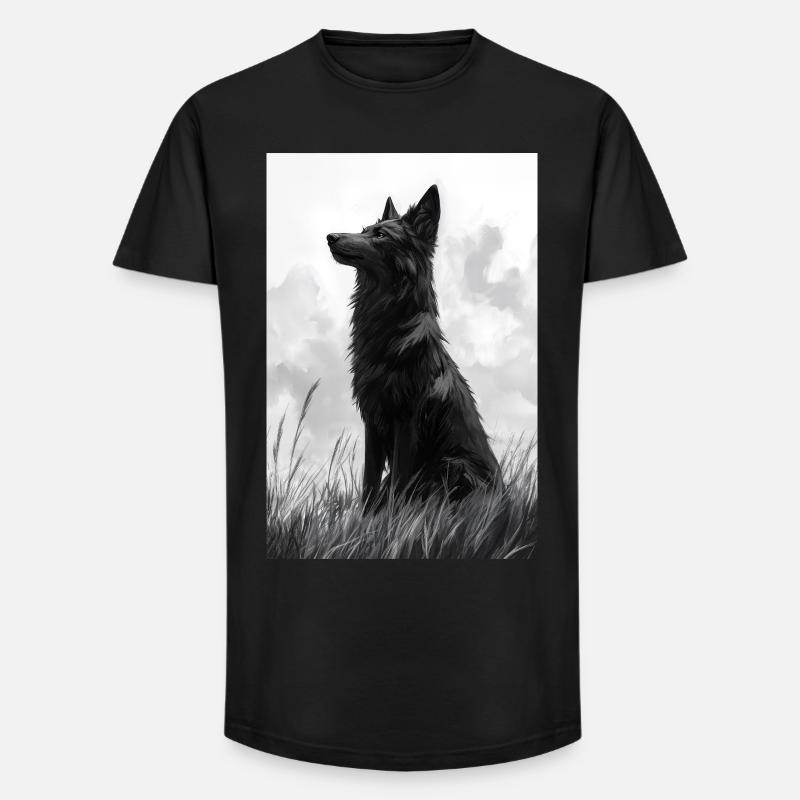 Illustration eines Wolfes - Long Fit Männer T-Shirt - Schwarz