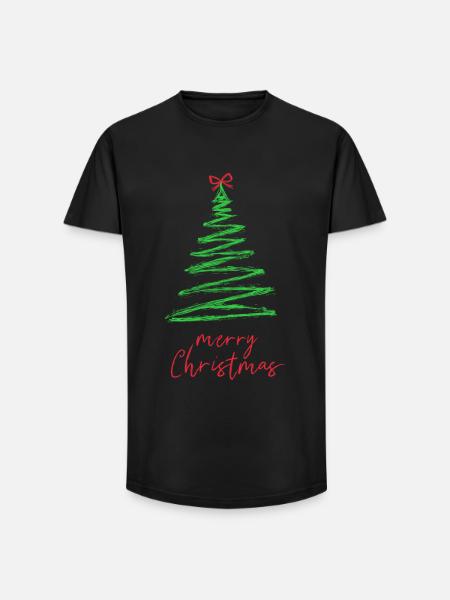 Green Christmas Tree Brush Style - Long Fit Men's T-Shirt - black