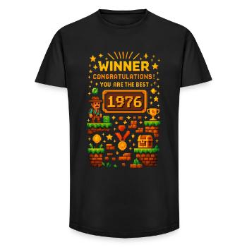 1976 Chemise niveau 50 pour les joueurs rétro et les anniversaires - T-shirt coupe longue homme - noir - Devant - AI Model Male 185 light (185cm)