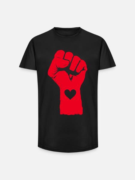 Rote Faust mit Herz - Long Fit Männer T-Shirt - Schwarz
