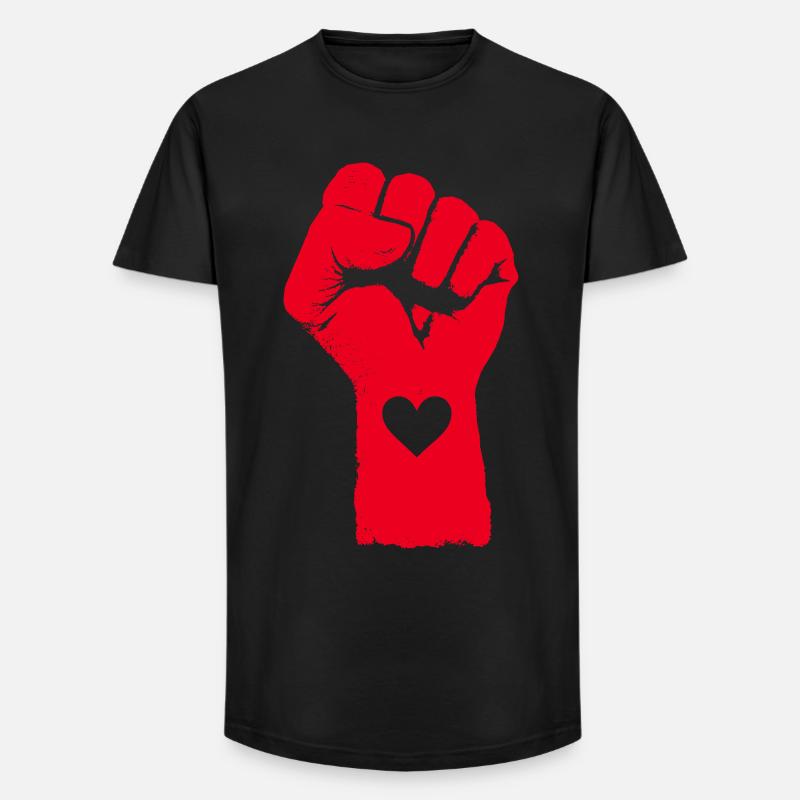 Rote Faust mit Herz - Long Fit Männer T-Shirt - Schwarz