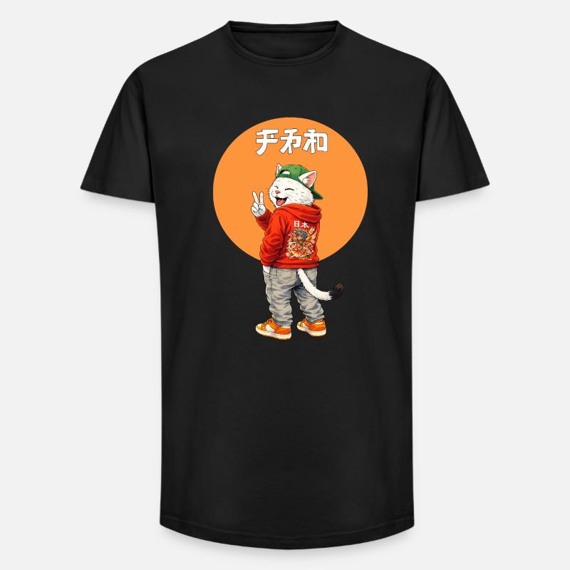 Katze-Peace  - Long Fit Männer T-Shirt - Schwarz