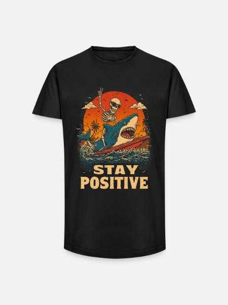 Stay Positive Surf Skeleton Shark - Long Fit Men's T-Shirt - black