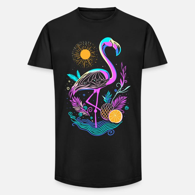 Flamingo Ananas Früchte - Long Fit Männer T-Shirt - Schwarz