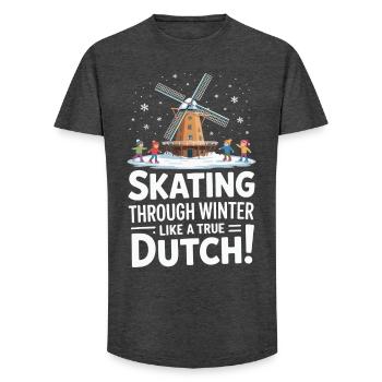 Patiner en hiver comme un vrai Hollandais - T-shirt coupe longue homme - charbon - Devant - AI Model Male 185 light (185cm)