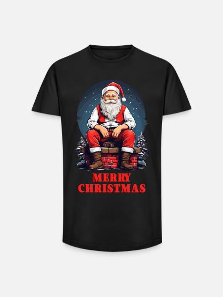 Père Noël sur la cheminée - T-shirt coupe longue homme - noir