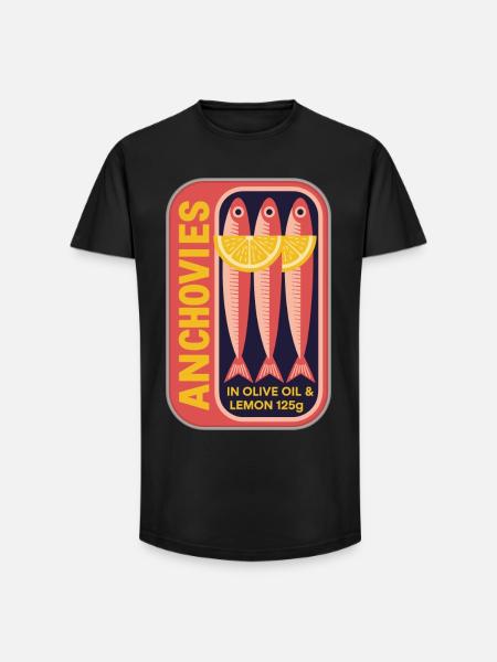 Retro Can Label Anchovy Art - Long Fit Men's T-Shirt - black