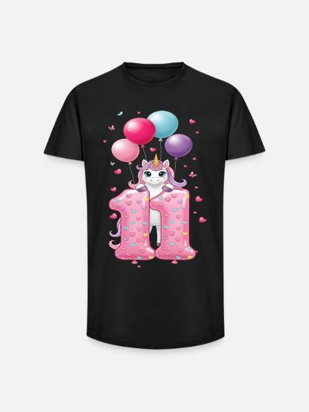 11 ans de Fille Mignonne Licorne 11e anniversaire - T-shirt coupe longue homme - noir