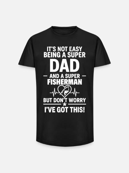 Cœur + Pêche – Super Dad Fisherman - T-shirt coupe longue homme - noir