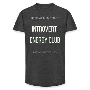 Introvert Energy Club - Lustig Social Battery Low - Long Fit Men's T-Shirt - charcoal grey - Front - AI Model Male 185 light (185cm)