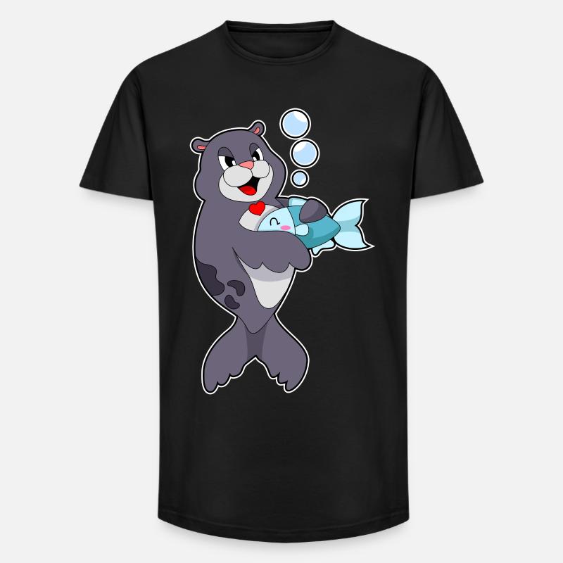 Poisson phoque - T-shirt coupe longue homme - noir