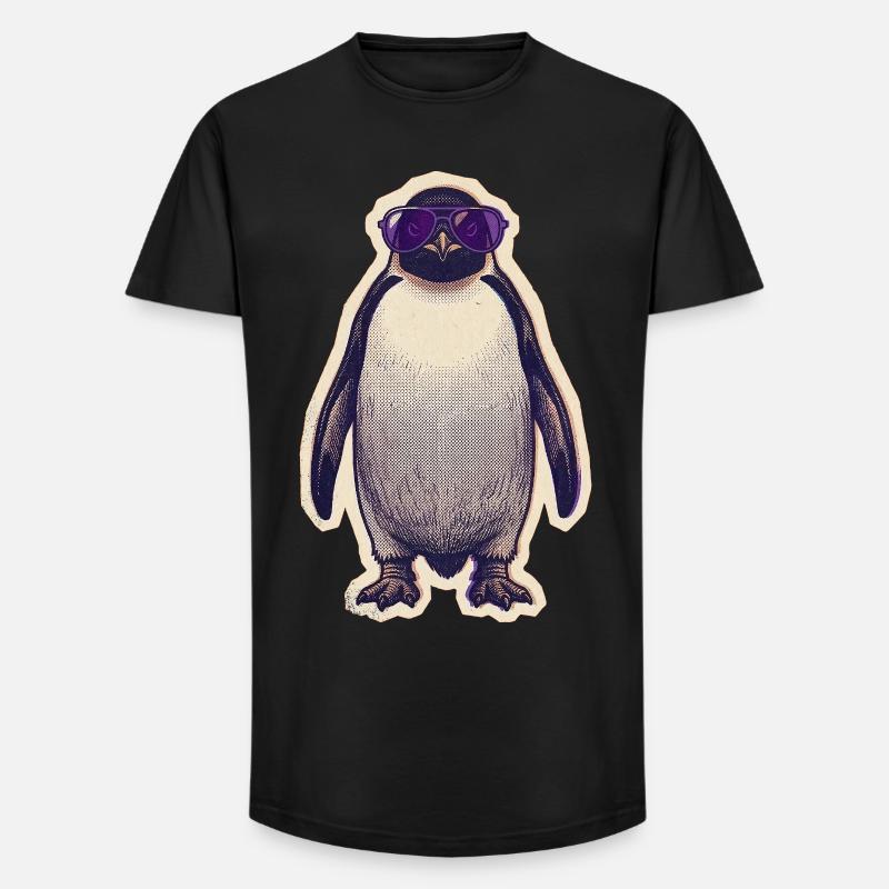 Pinguin mit Sonnenbrille - Long Fit Männer T-Shirt - Schwarz
