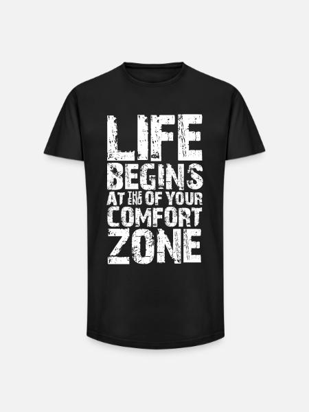 Livet begynder i slutningen af din komfortzone - Long fit herre T-shirt - sort