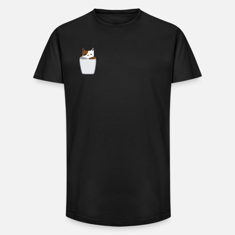 Brusttasche mit Katze - Long Fit Männer T-Shirt - Schwarz