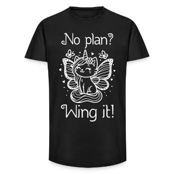 No Plan Wing It winged unicorn cat - Long Fit Men's T-Shirt - black - Front - AI Model Male 185 light (185cm)