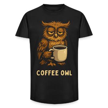 Coffee Owl - Kaffee Eule mit Becher Espresso  - Long Fit Männer T-Shirt - Schwarz - Vorne - AI Model Male 185 light (185cm)