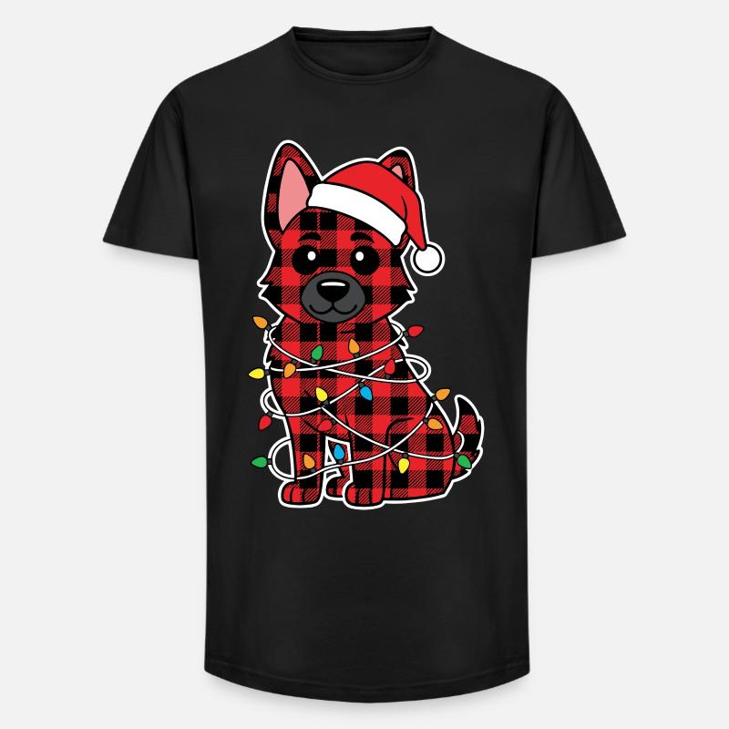 Deutscher Schäferhund Weihnachten Plaid Rot - Long Fit Männer T-Shirt - Schwarz