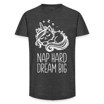 Nap Hard Dream Big schlafende Einhornkatze - Long Fit Männer T-Shirt - Anthrazit - Vorne - AI Model Male 185 light (185cm)