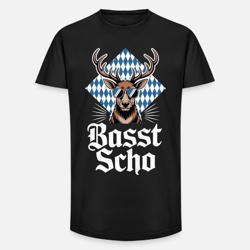 Elch Bayerischer Hirsch Sonnenbrille Basst Scho - Long Fit Männer T-Shirt - Schwarz