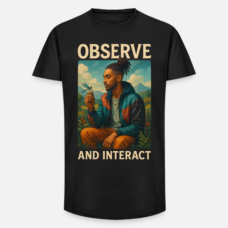 Observe & Interact - Long Fit Männer T-Shirt - Schwarz