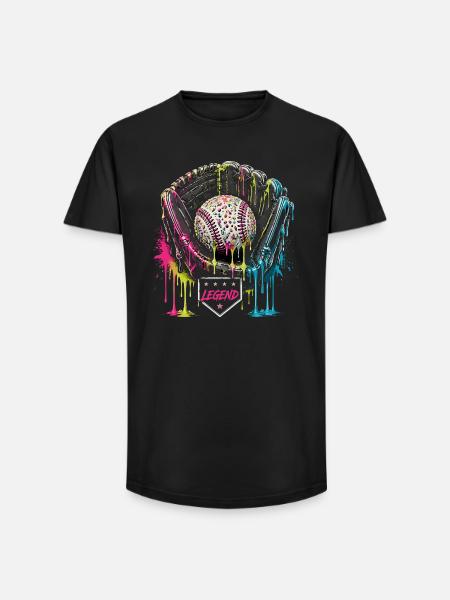 Baseball Handschuh Legend Bunt Grafik - Long Fit Männer T-Shirt - Schwarz