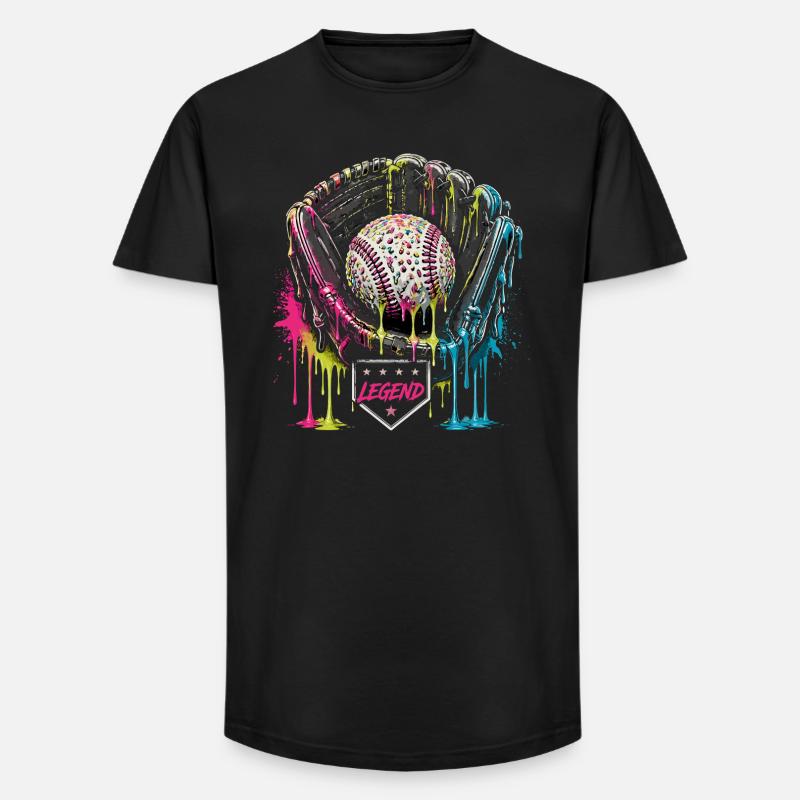 Baseball Handschuh Legend Bunt Grafik - Long Fit Männer T-Shirt - Schwarz