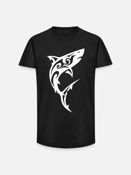 Tribal Shark Black White - Long Fit Men's T-Shirt - black