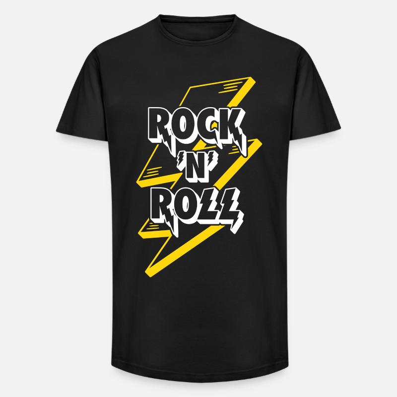 Rock'N'Roll Text Logo With Lightning - Long Fit Men's T-Shirt - black