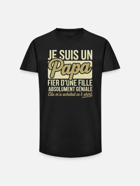 Papa fier fille cadeau - T-shirt coupe longue homme - noir