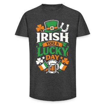Irish You a Lucky Day | St Patrick Wortspiel - Long Fit Männer T-Shirt - Anthrazit - Vorne - AI Model Male 185 light (185cm)