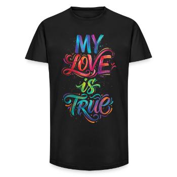 My Love Is True Colorful Text Painting Print - Long Fit Men's T-Shirt - black - Front - AI Model Male 185 light (185cm)