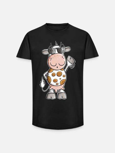 Cool cow with sunglasses - Long Fit Men's T-Shirt - black