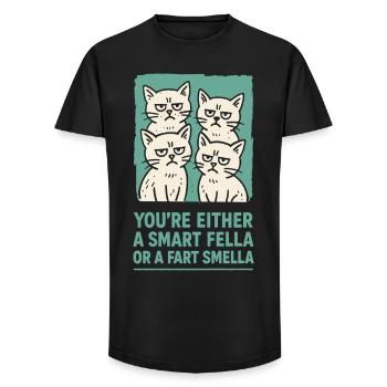 Smart Fella or Fart Smella Cats Meme Humor - Long Fit Men's T-Shirt - black - Front - AI Model Male 185 light (185cm)