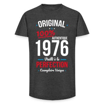 1976 – Original – Unique copy - Long Fit Men's T-Shirt - charcoal grey - Front - AI Model Male 185 light (185cm)