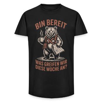 Bin Bereit – Abenteuer Bär Outdoor Humor Design - Long Fit Männer T-Shirt - Schwarz - Vorne - AI Model Male 185 light (185cm)
