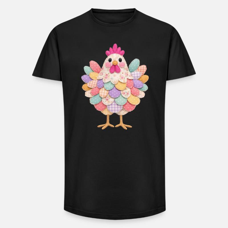 Niedlicher Patchwork-Hennen-Rustikal-Stil - Long Fit Männer T-Shirt - Schwarz