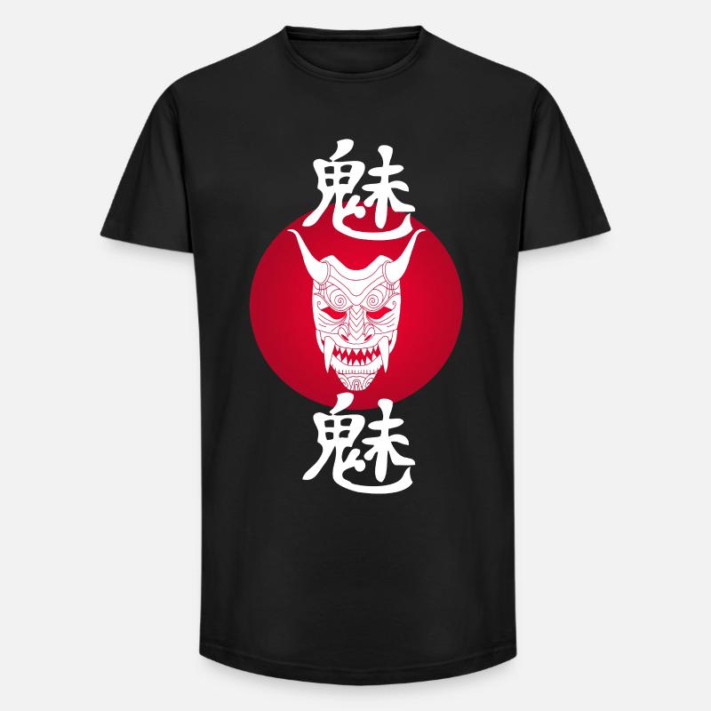 Demone bianco giapponese e sole rosso - T-shirt uomo a vestibilità lunga - nero