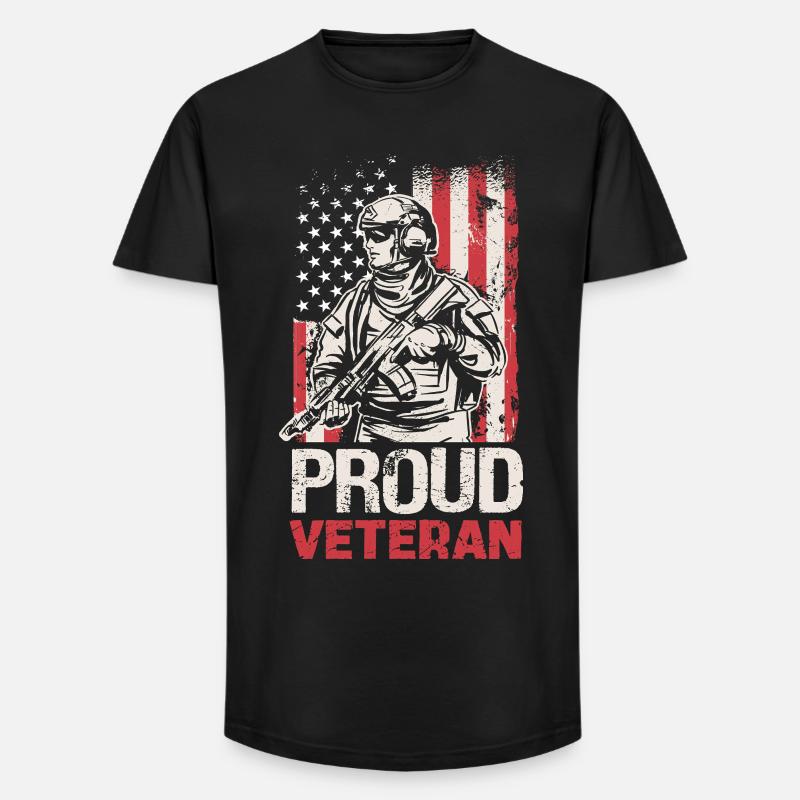 Stolzer Veteran mit US-Flagge - Long Fit Männer T-Shirt - Schwarz