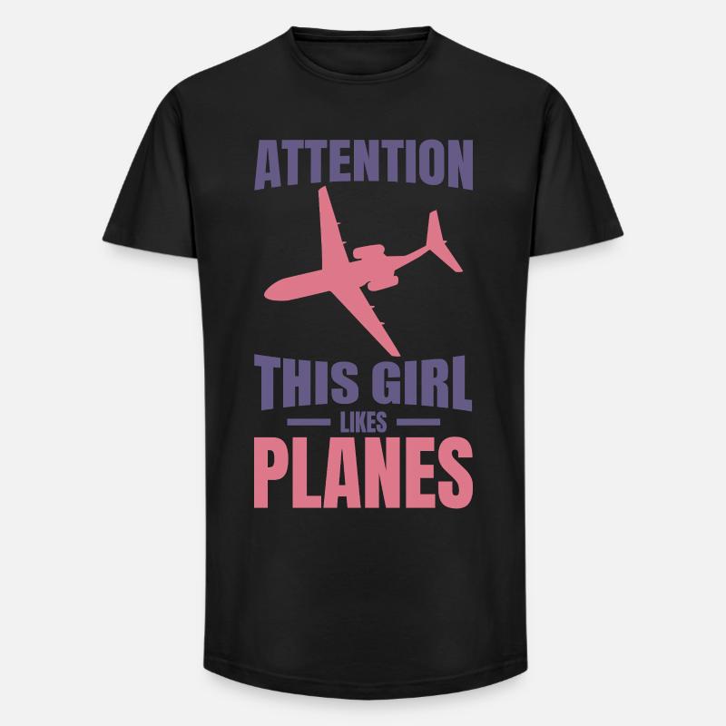 Flugzeug Mädchen - Long Fit Männer T-Shirt - Schwarz