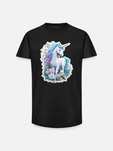 Einhorn im Blumengarten - Long Fit Männer T-Shirt - Schwarz