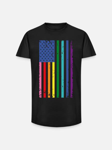 Regenbogen USA Flagge - Long Fit Männer T-Shirt - Schwarz