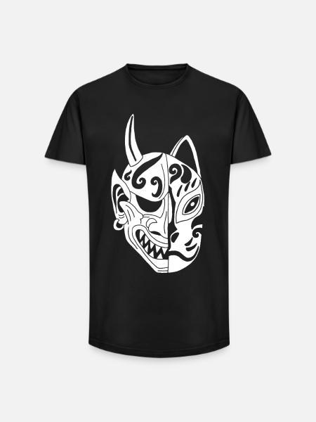 Japanese White Demon Cat - Long Fit Men's T-Shirt - black