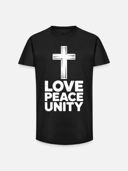 Love, Peace, Unity, Cross, Spirituality - Long Fit Men's T-Shirt - black