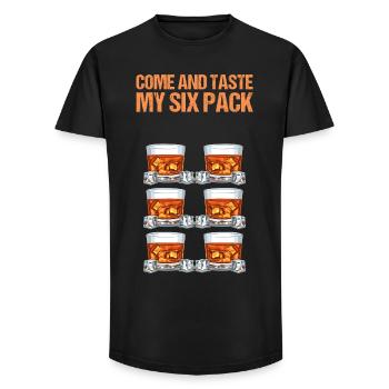 Venez goûter mon pack de six - whisky whisky drôle - T-shirt coupe longue homme - noir - Devant - AI Model Male 185 light (185cm)