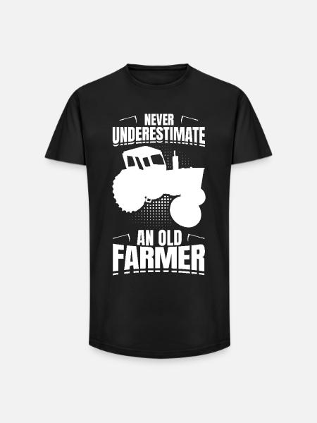 Never underestimate an old farmer - Long Fit Men's T-Shirt - black