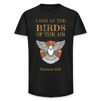 Regardez les oiseaux du ciel - T-shirt coupe longue homme - noir - Devant - AI Model Male 185 light (185cm)