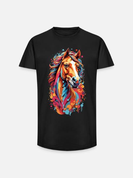 Farbensturm Pferdekopf - Long Fit Männer T-Shirt - Schwarz